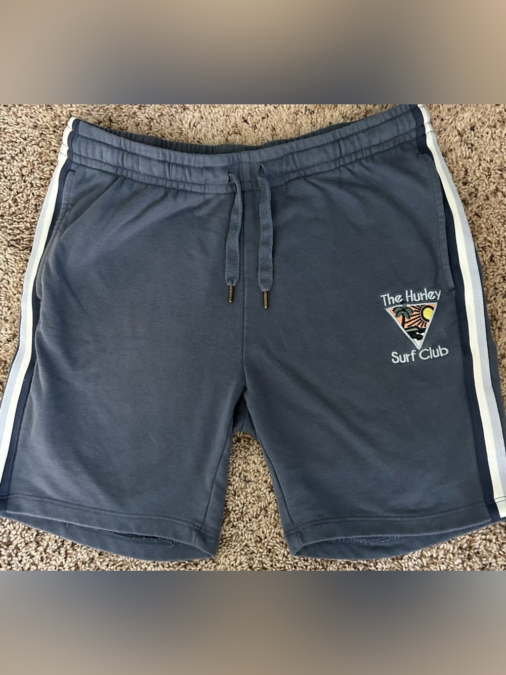 Hurley Blue Athletic Surf Club Shorts with White Stripes